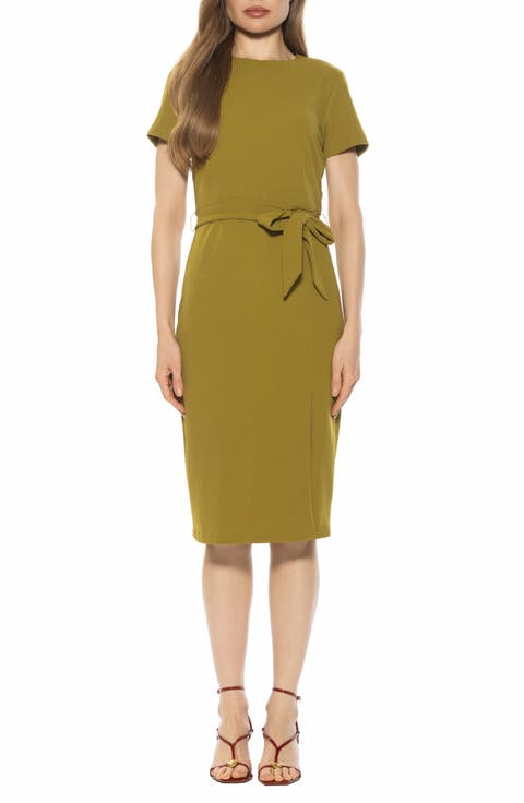 Zyra Short Sleeve Tie Waist Sheath Dress