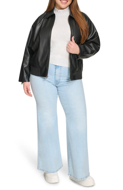 Levi's Plus Size Faux Leather Dad Bomber Jacket In Black