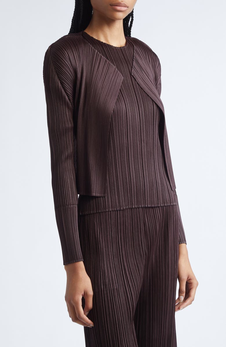 Pleats Please Issey Miyake Monthly Colors July Pleated Open Front Cardigan, Alternate, color, Dark Brown