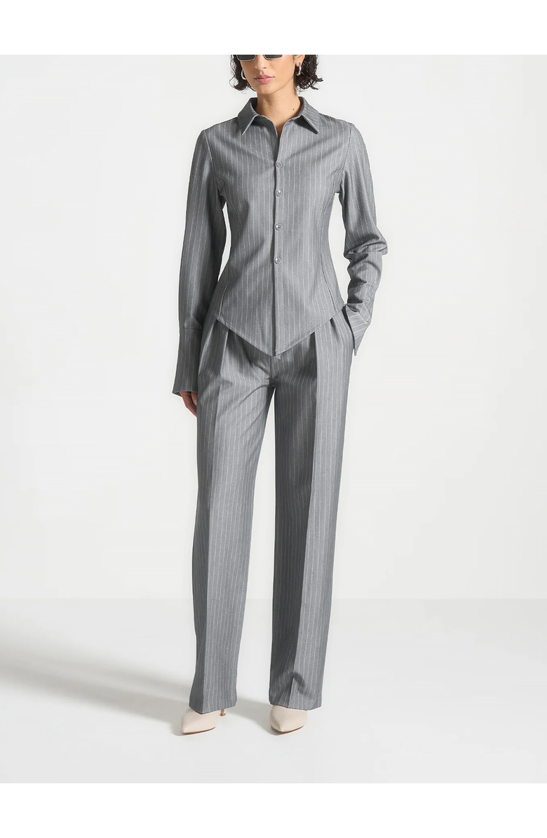 Manière De Voir Sonia Pinstripe Angled Shirt, Alternate, color, Grey