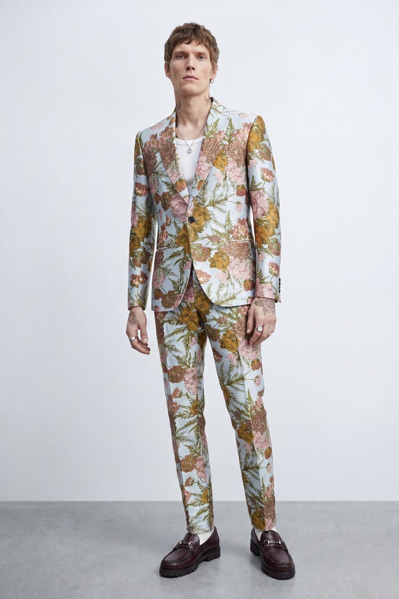 Hirshfield Slim Fit Floral Suit Trousers, Alternate, color, Silver