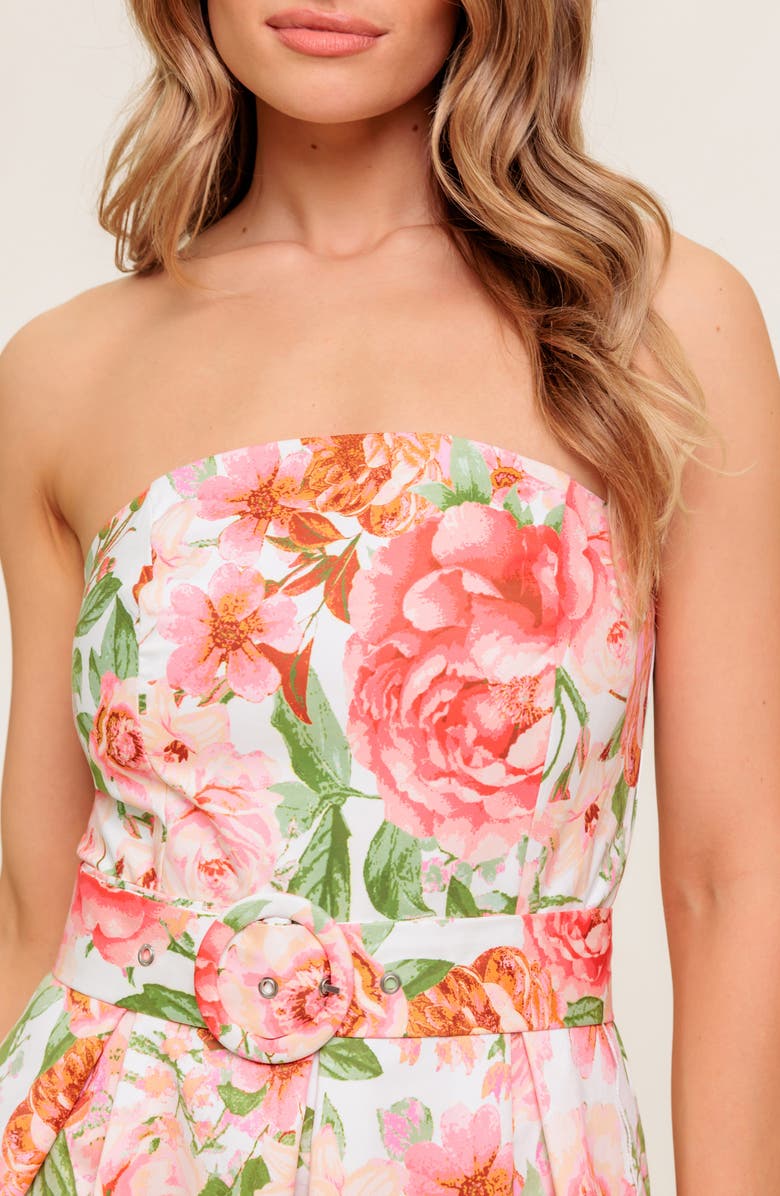FLYING TOMATO Floral Strapless Midi Dress, Alternate, color, Ivory Pink