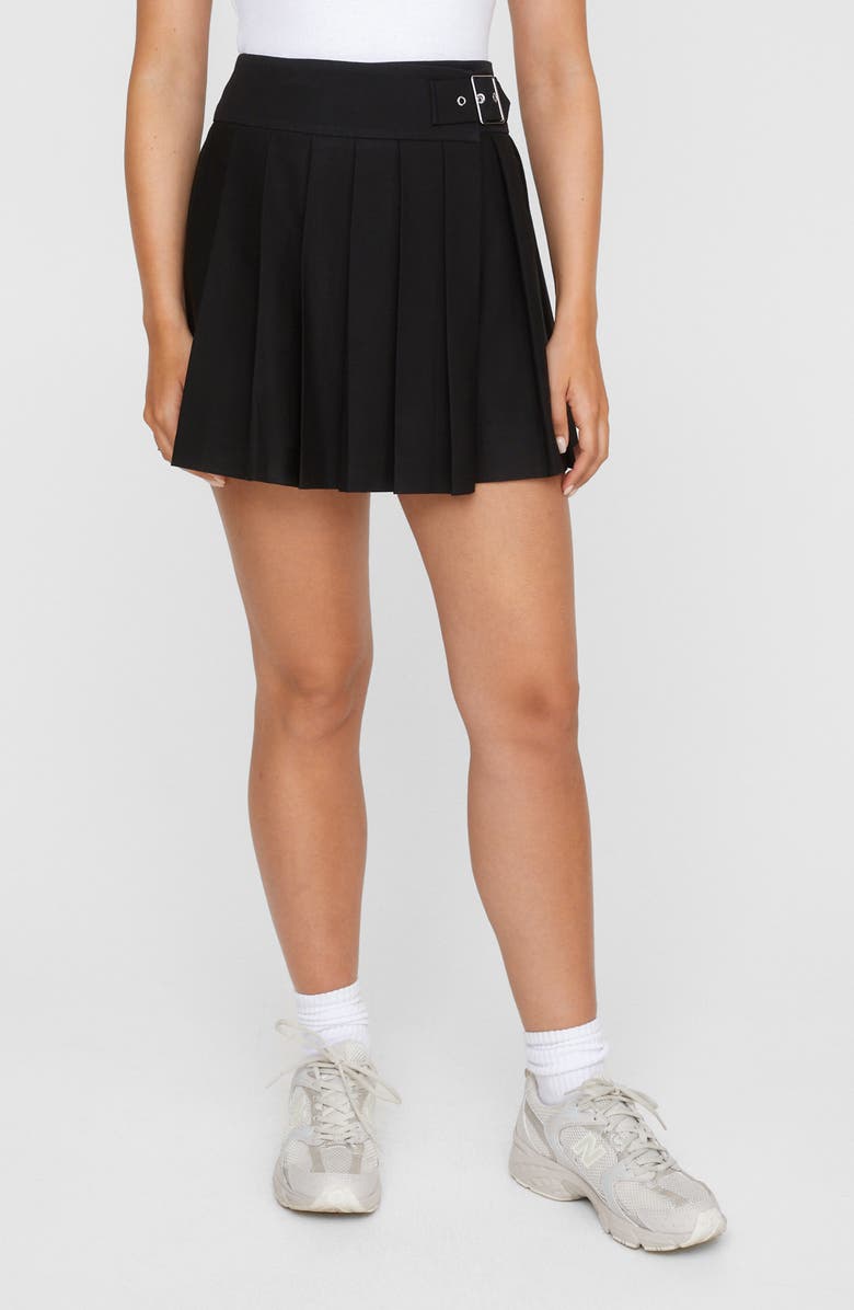 NASTY GAL Buckle Detail Pleated Miniskirt, Main, color, 