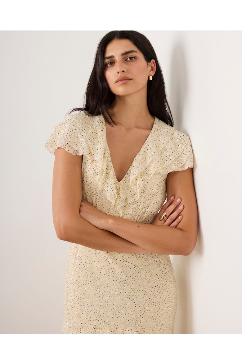 Ruffle Print Midi Dress, Alternate, color, Yellow
