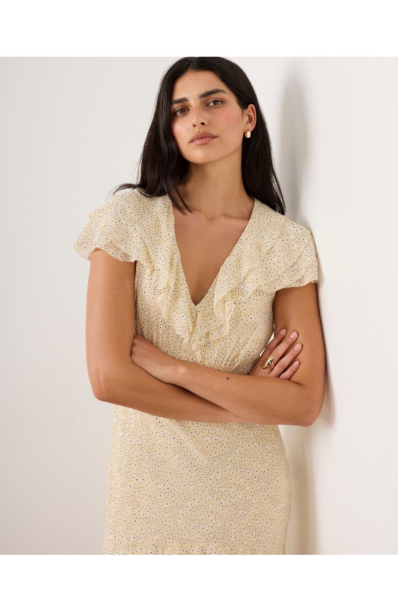 MINT VELVET Ruffle Print Midi Dress, Alternate, color, Yellow