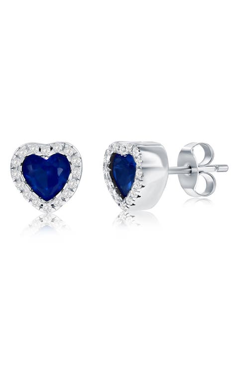 Cubic Zirconia Heart Stud Earrings