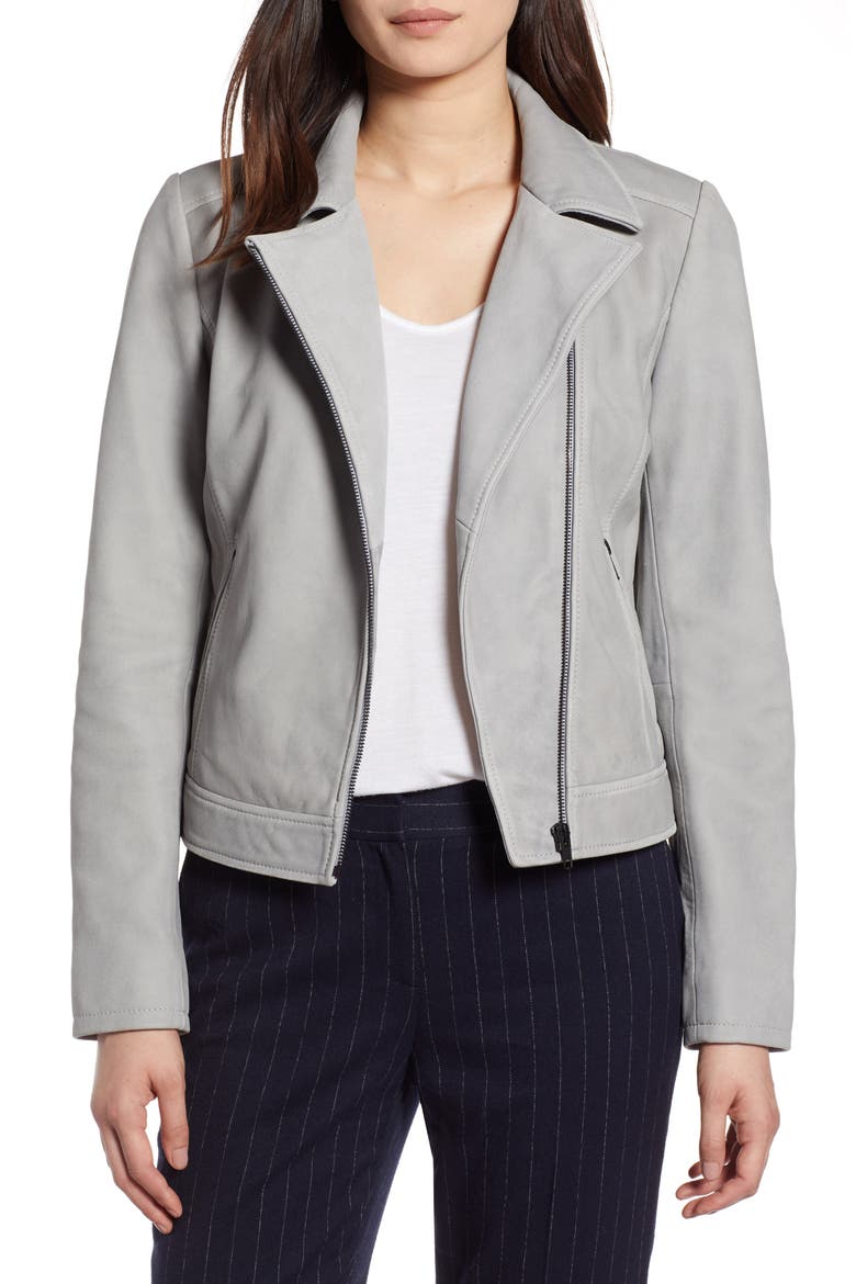 Leather Moto Jacket, Main, color, STONE