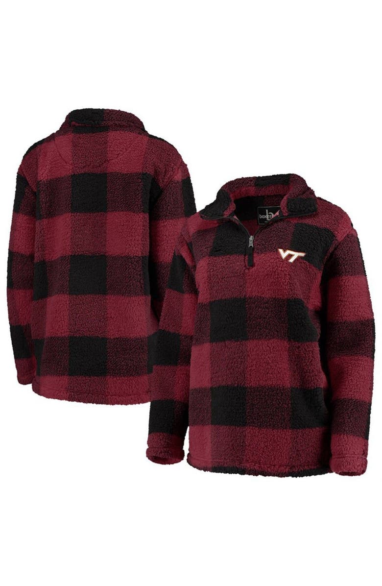 BOXERCRAFT Women's Maroon/Black Virginia Tech Hokies Plaid Sherpa Quarter-Zip Pullover Jacket, Alternate, color, 