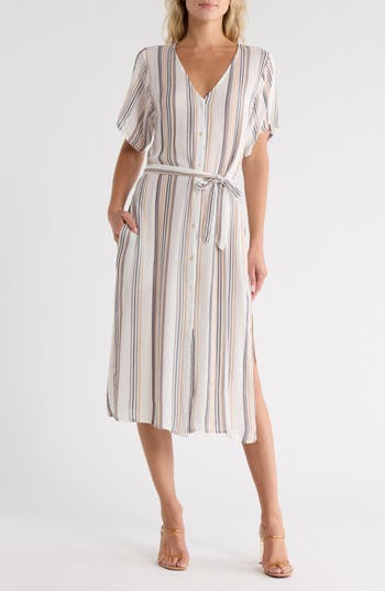Amuse Society Last Dance Stripe Woven Shirtdress In Multi