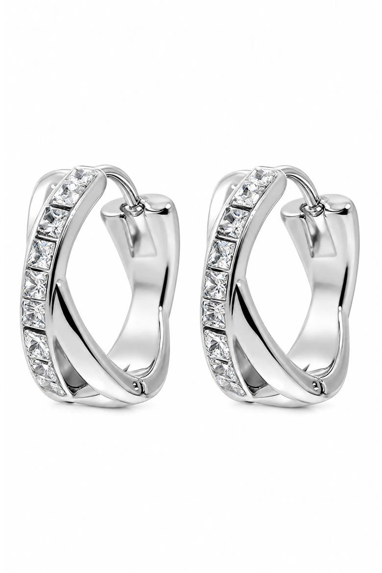 Cubic Zirconia Huggie Hoop Earrings, Main, color, SILVER