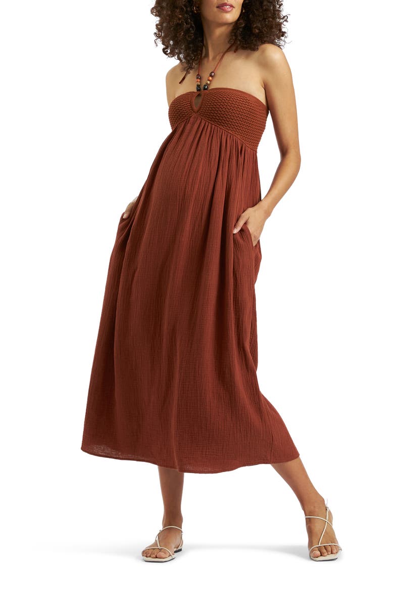 Evie Halter Maternity Maxi Dress, Main, color, AMBER