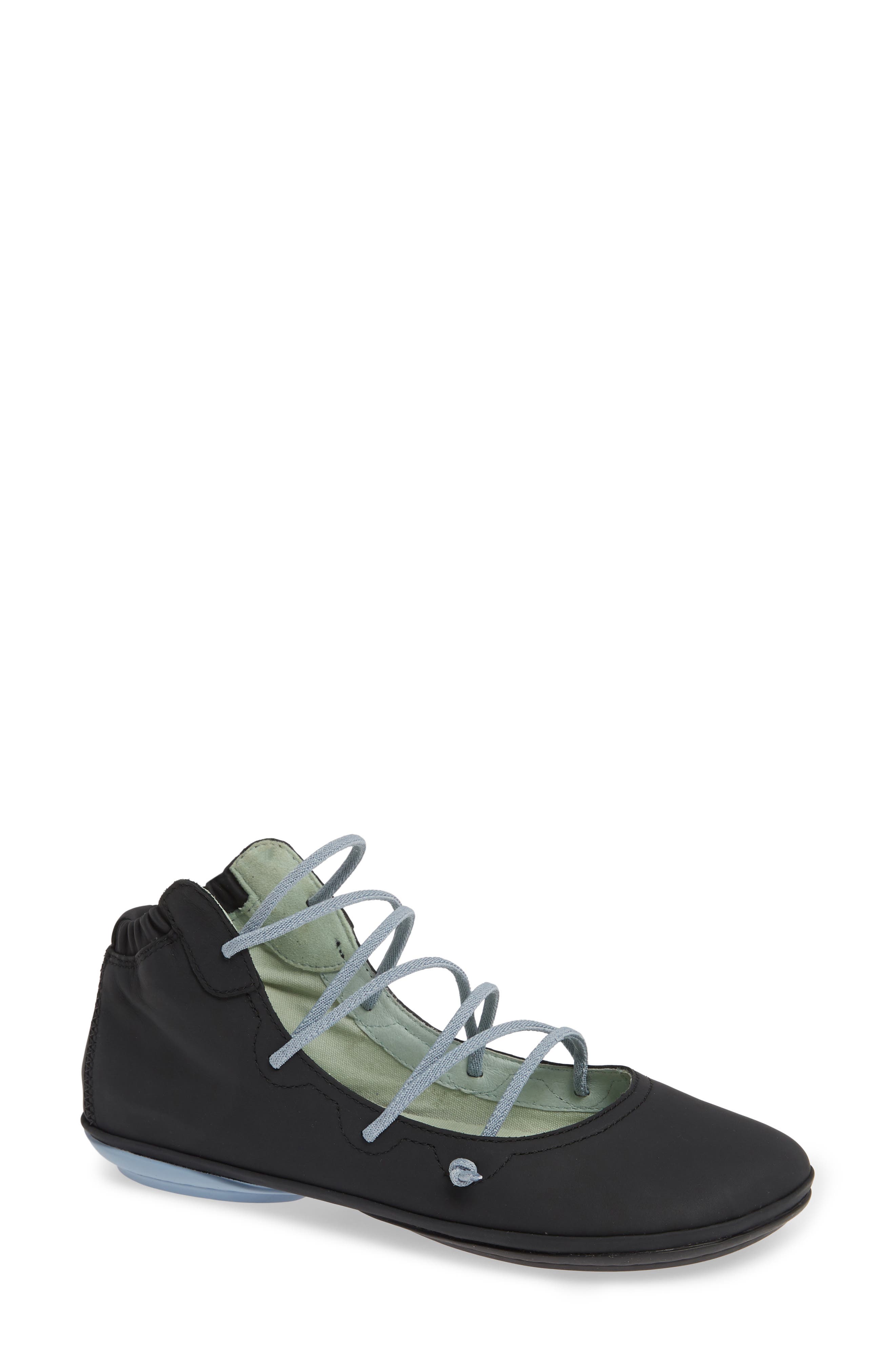 Right Nina Mid Top Ghillie Flat, Main, color, BLACK/ BLACK LEATHER
