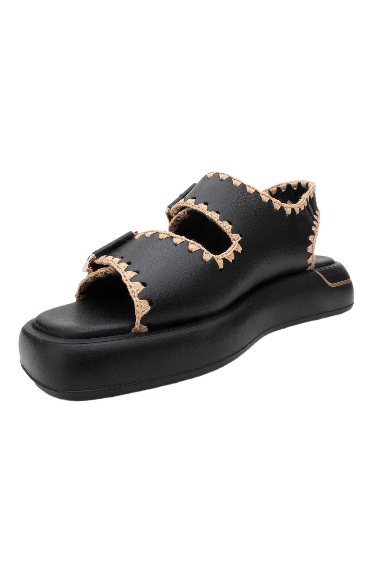 Forever & Always Shoes Douro Braided Rope Strap Leather Sandal, Alternate, color, Black Leather