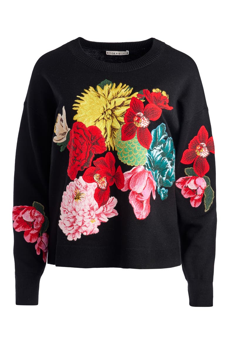 Belva Floral Jacquard Stretch Wool Crewneck Sweater, Alternate, color, MULTI