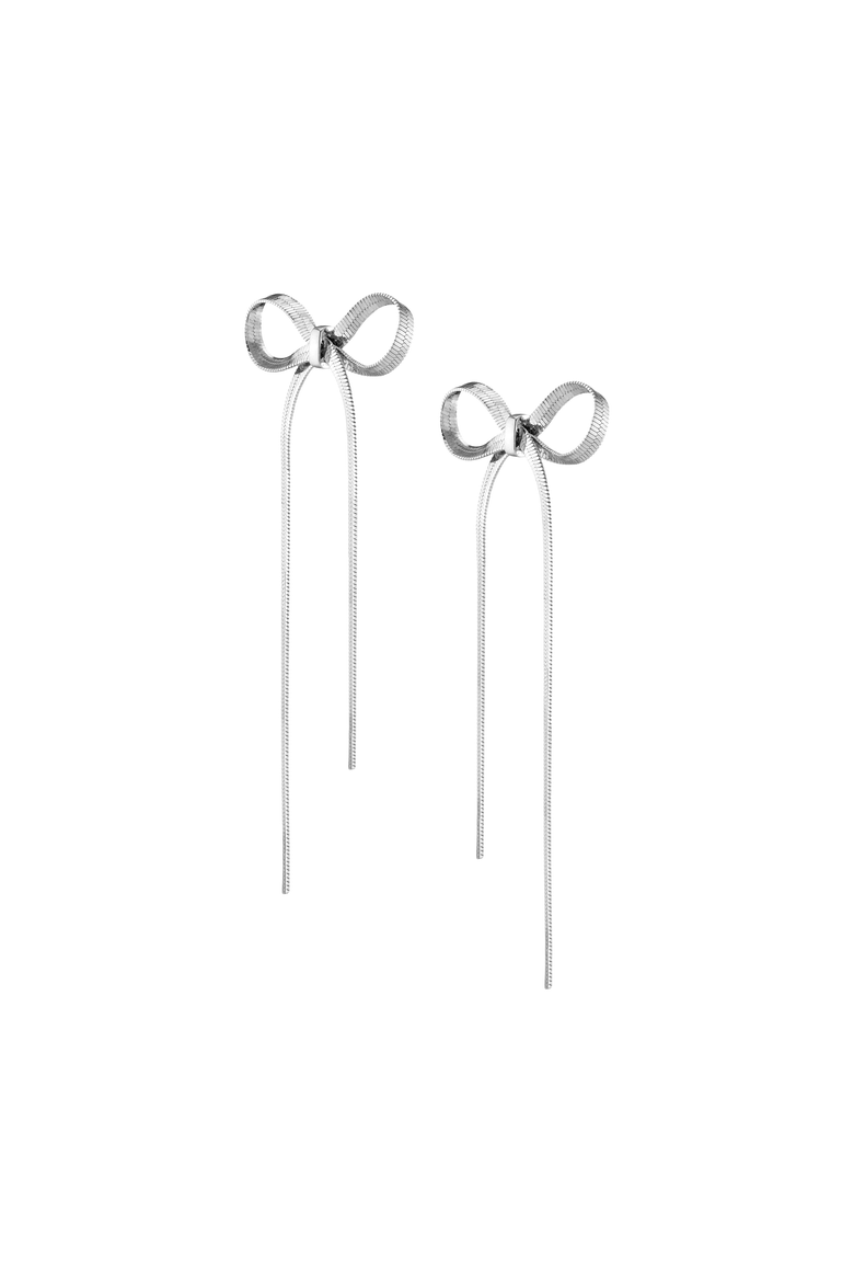 Herringbone Bow Earrings, Alternate, color, White Gold Vermeil