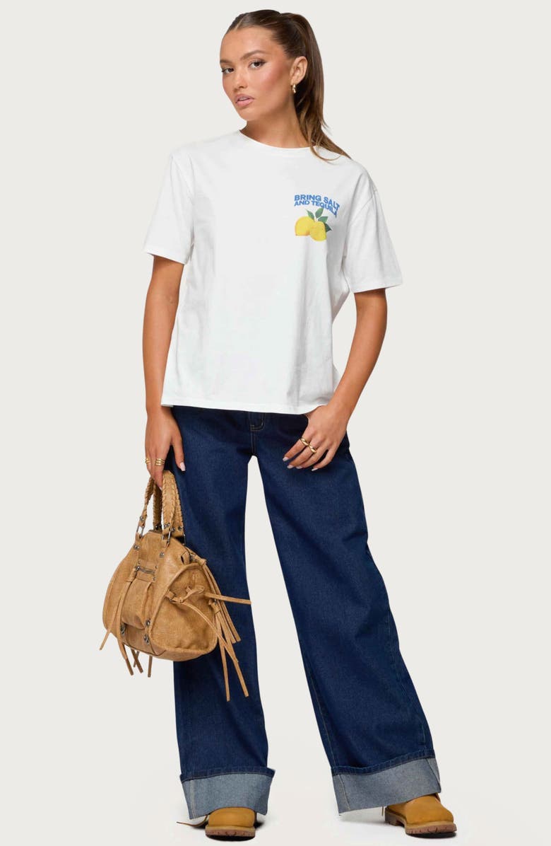 EDIKTED Let's Make Margaritas Oversize Cotton Graphic T-Shirt, Alternate, color, White