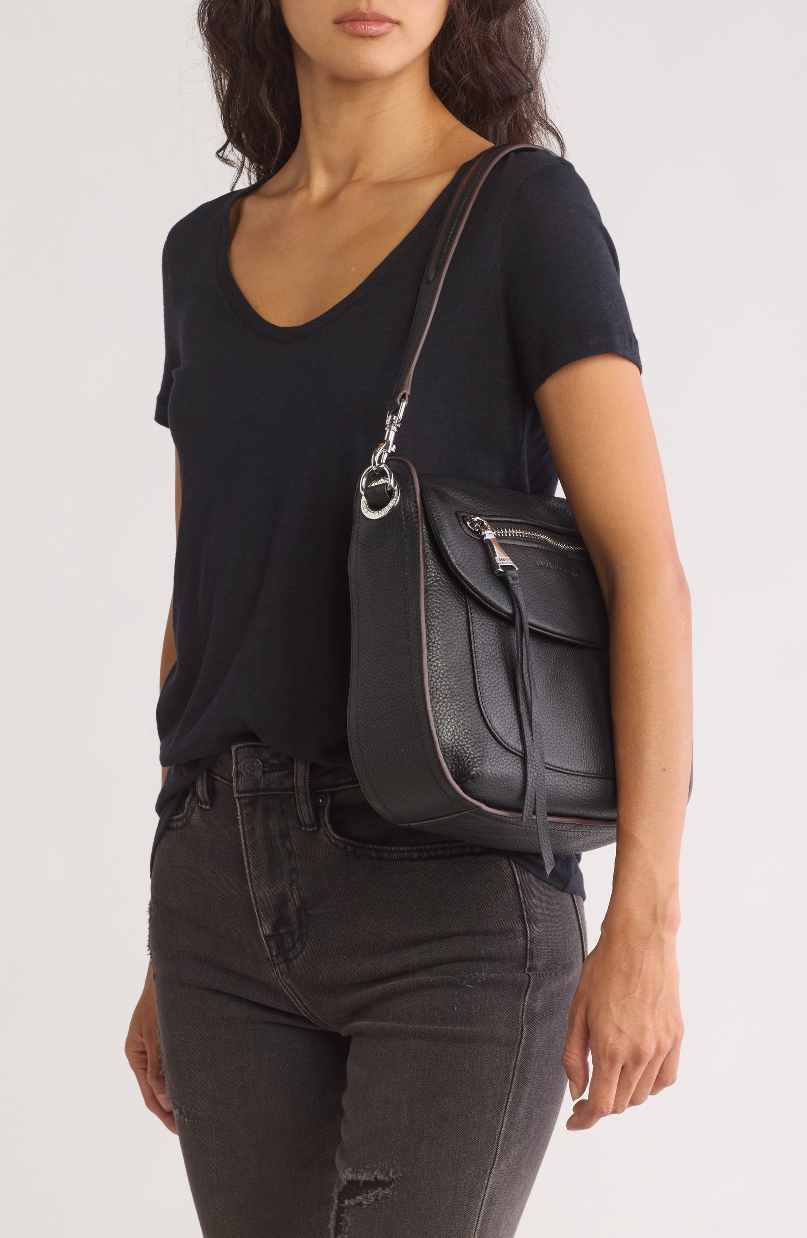 AIMEE Vera Leather Convertible Shoulder Bag, Alternate, color, Black