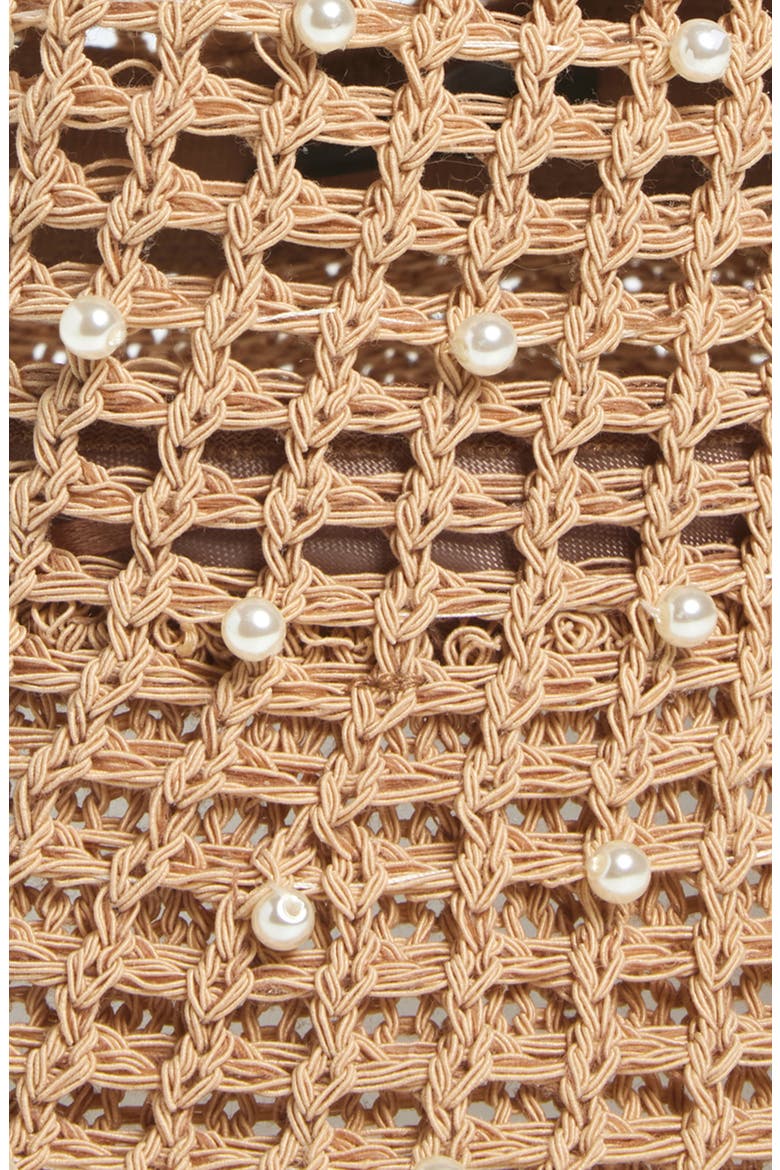 Open Weave Straw Hat with Faux Pearls, Alternate, color, NATURAL