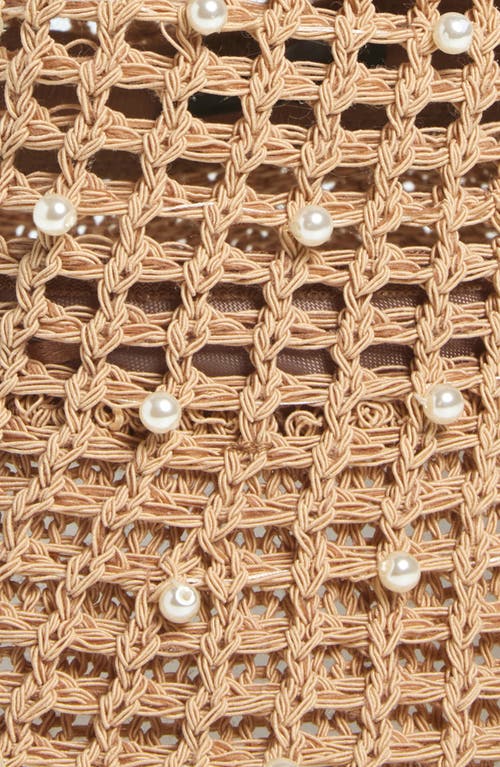 Lele Sadoughi Open Weave Straw Hat With Faux Pearls In Natural