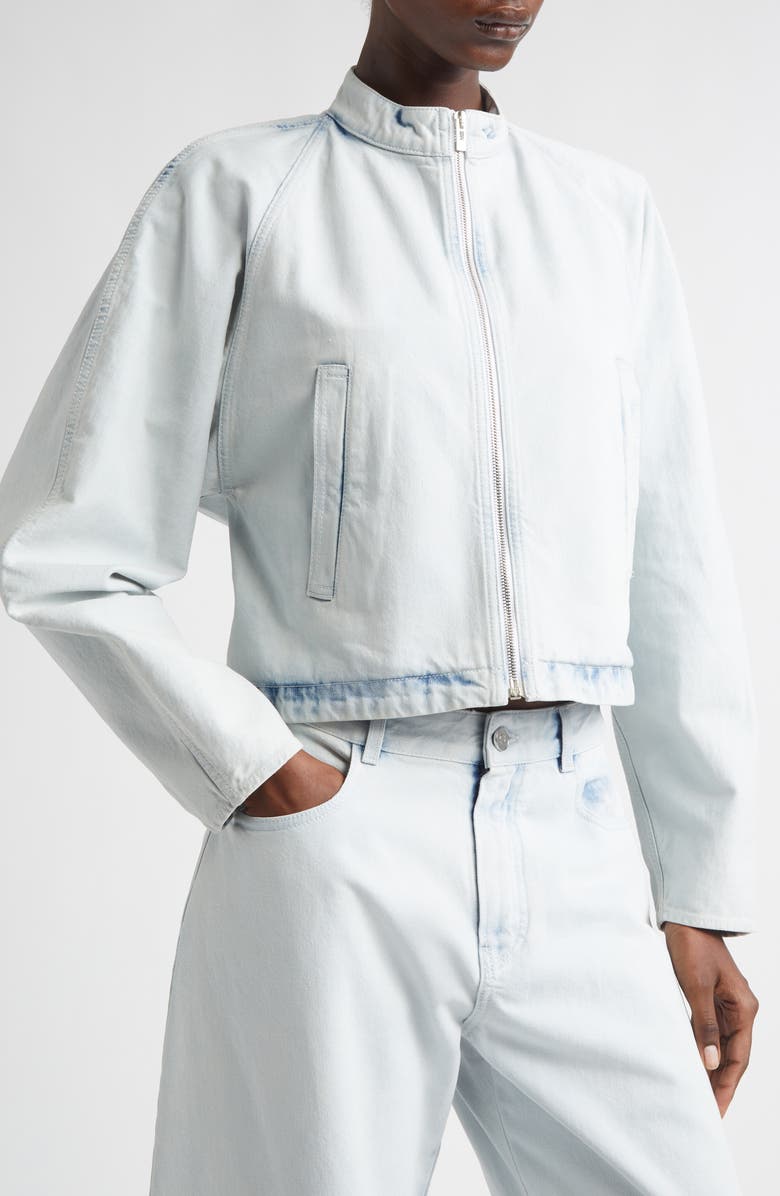 Alaïa Round Denim Jacket, Alternate, color, Bleu Givre