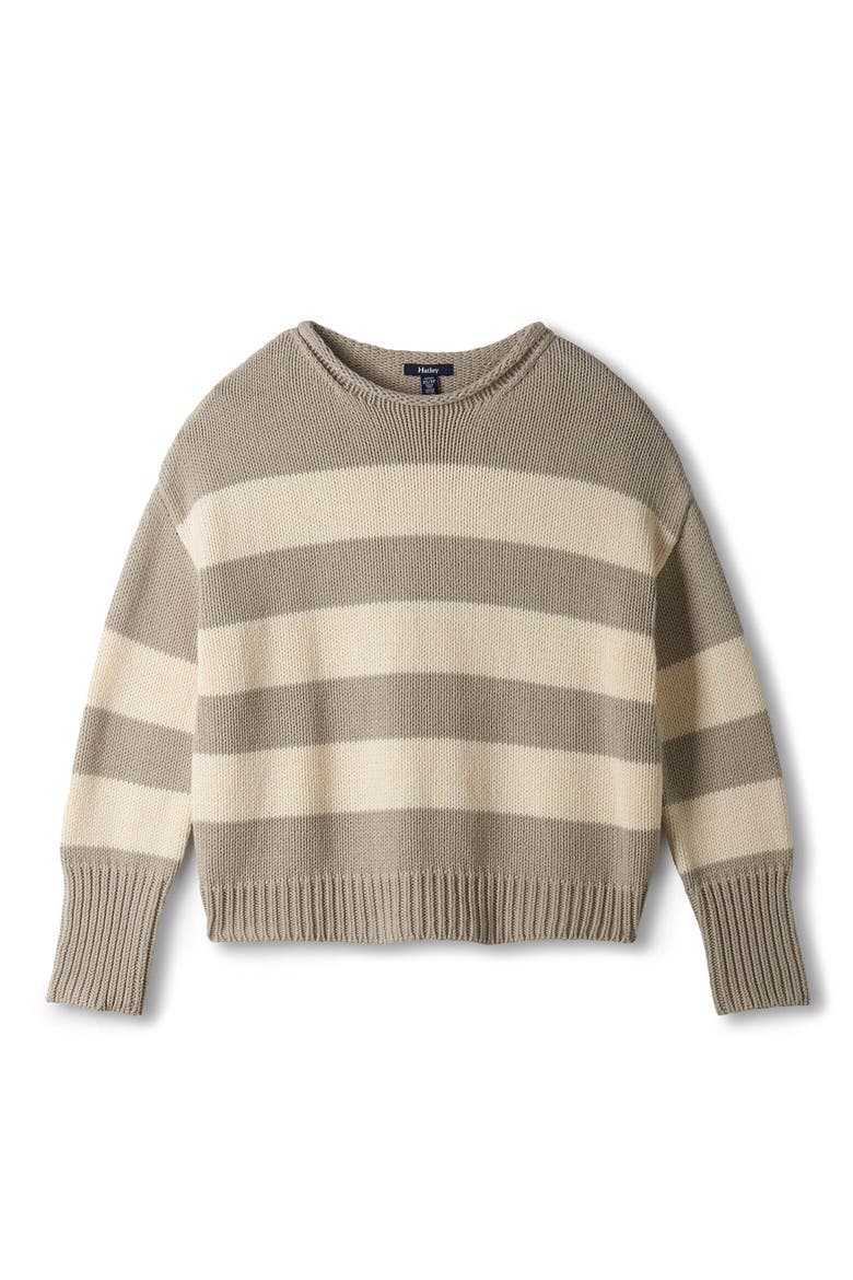 Rolled Collar Striped Sweater, Alternate, color, BEIGE