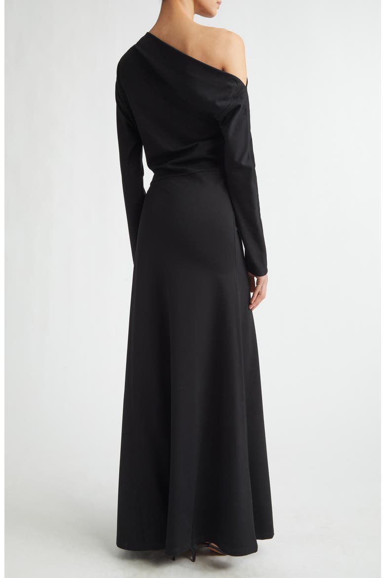 One-Shoulder Long Sleeve Twisted Jersey Maxi Dress, Alternate, color, BLACK
