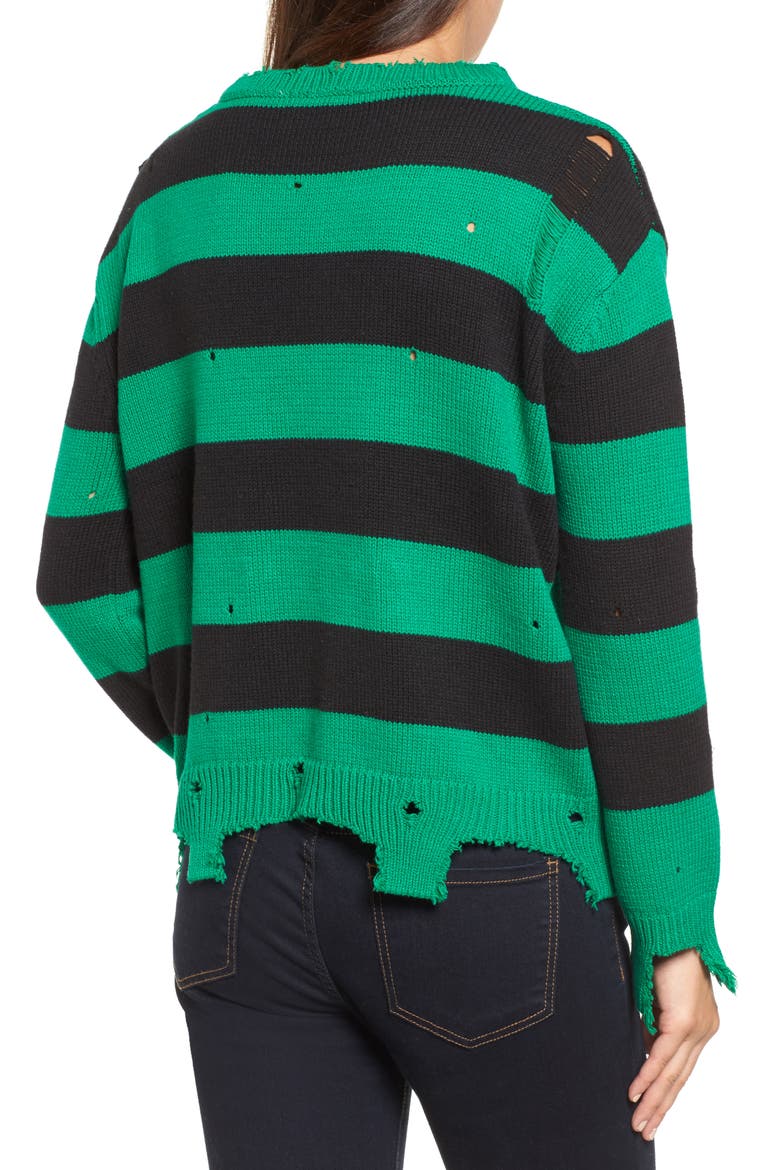Destroyed Stripe Sweater, Alternate, color, GREEN/ BLACK