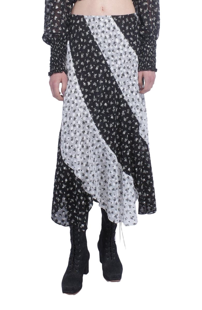 Anna Sui Ditsy Dot Chiffon Contrast Flowy Skirt, Alternate, color, Black/White Multi