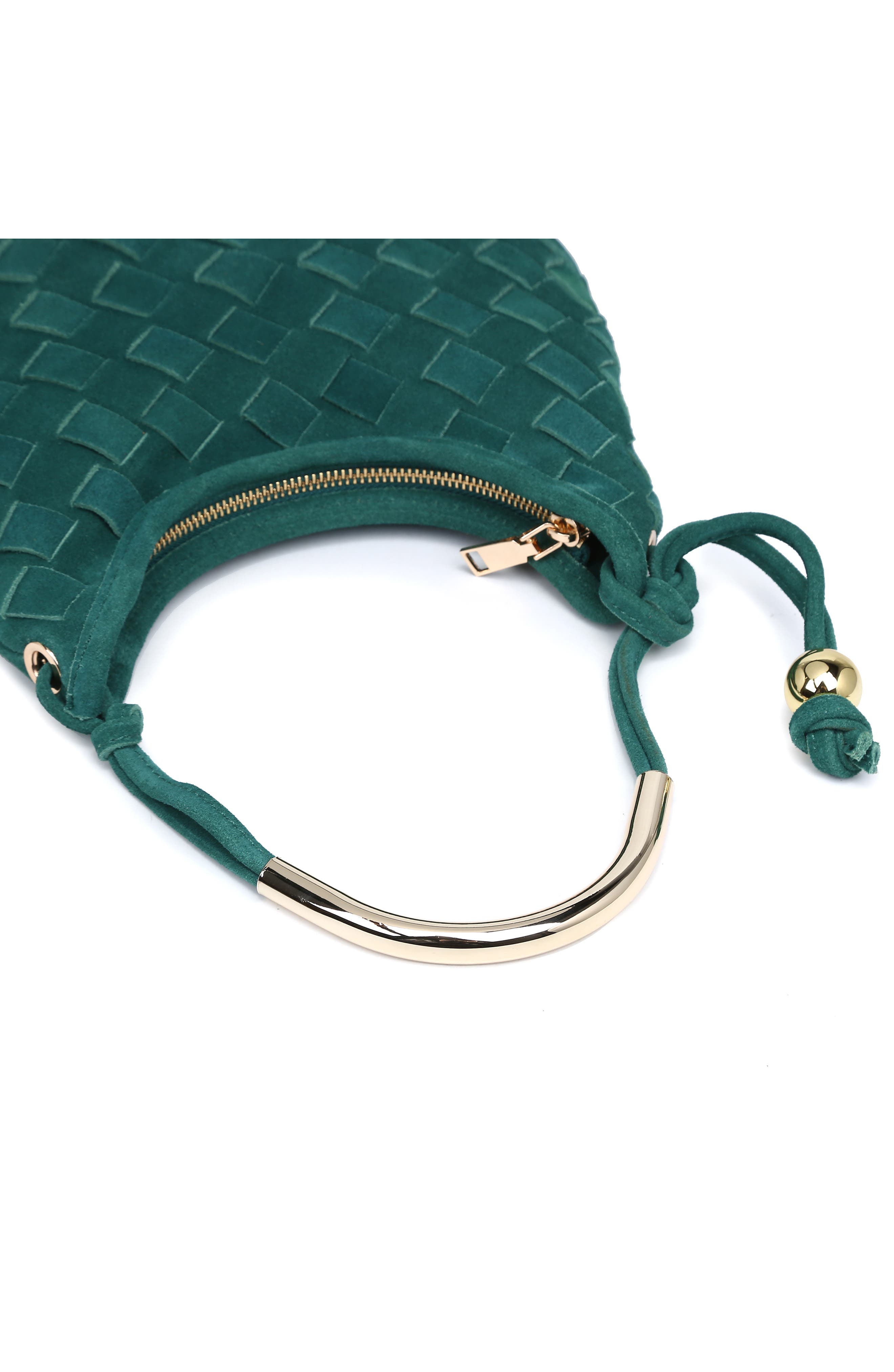 Woven Leather Shoulder Bag, Alternate, color, GREEN
