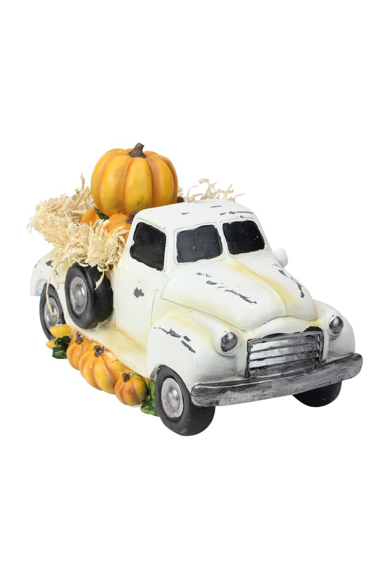 Northlight Vintage Truck with Pumpkins and Hay Fall Harvest Decoration - 11.25", Alternate, color, White