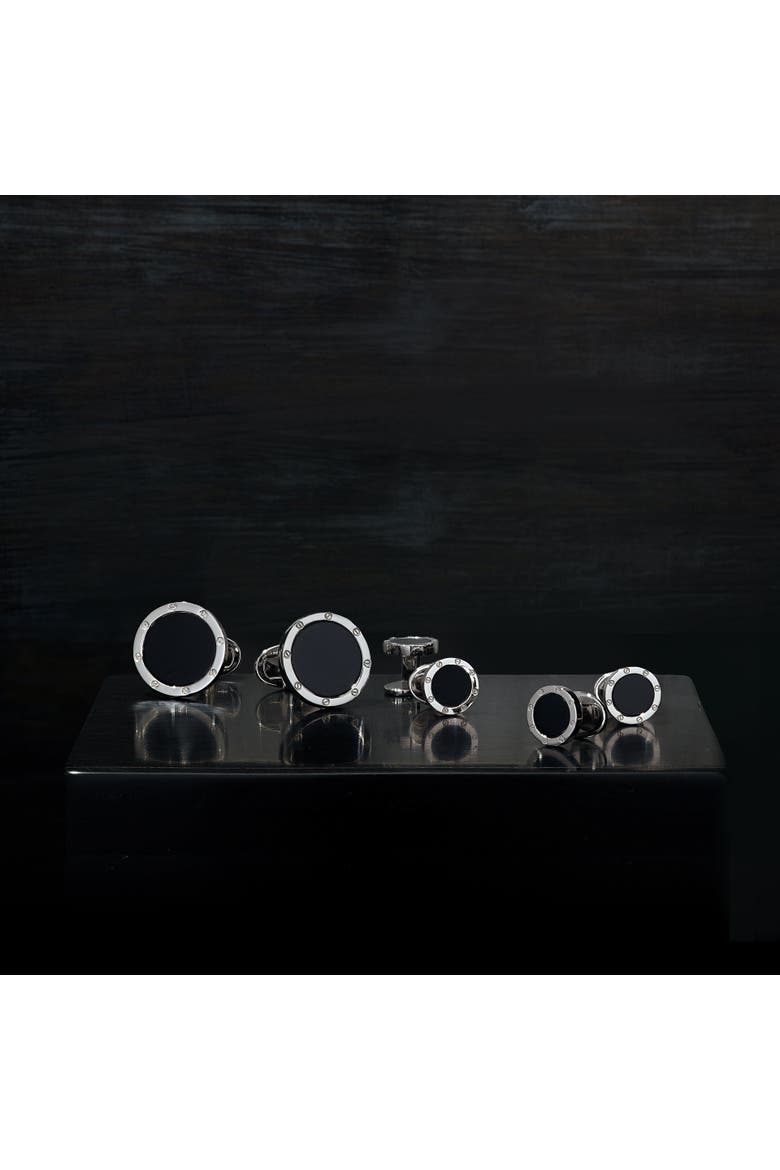 Rivet Etch Sterling Cufflinks & Studs, Alternate, color, BLACK