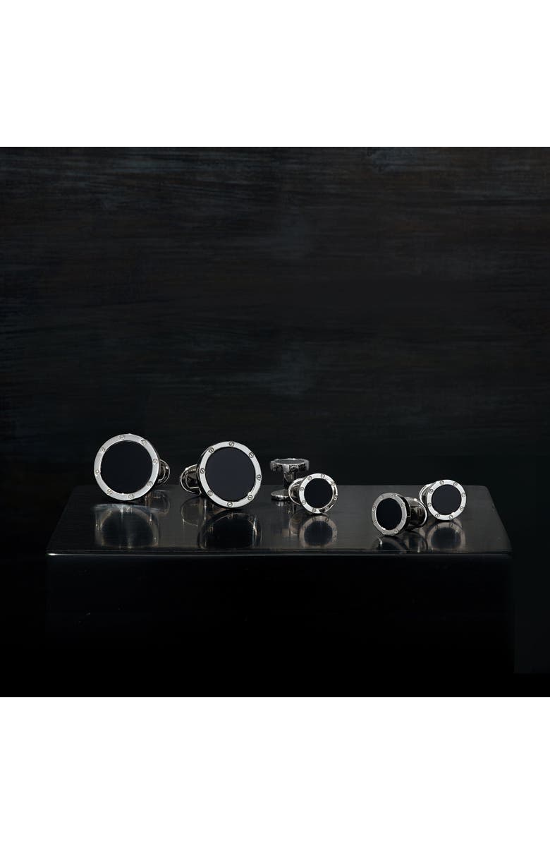 Jan Leslie Rivet Etch Sterling Cufflinks & Studs, Alternate, color, Black