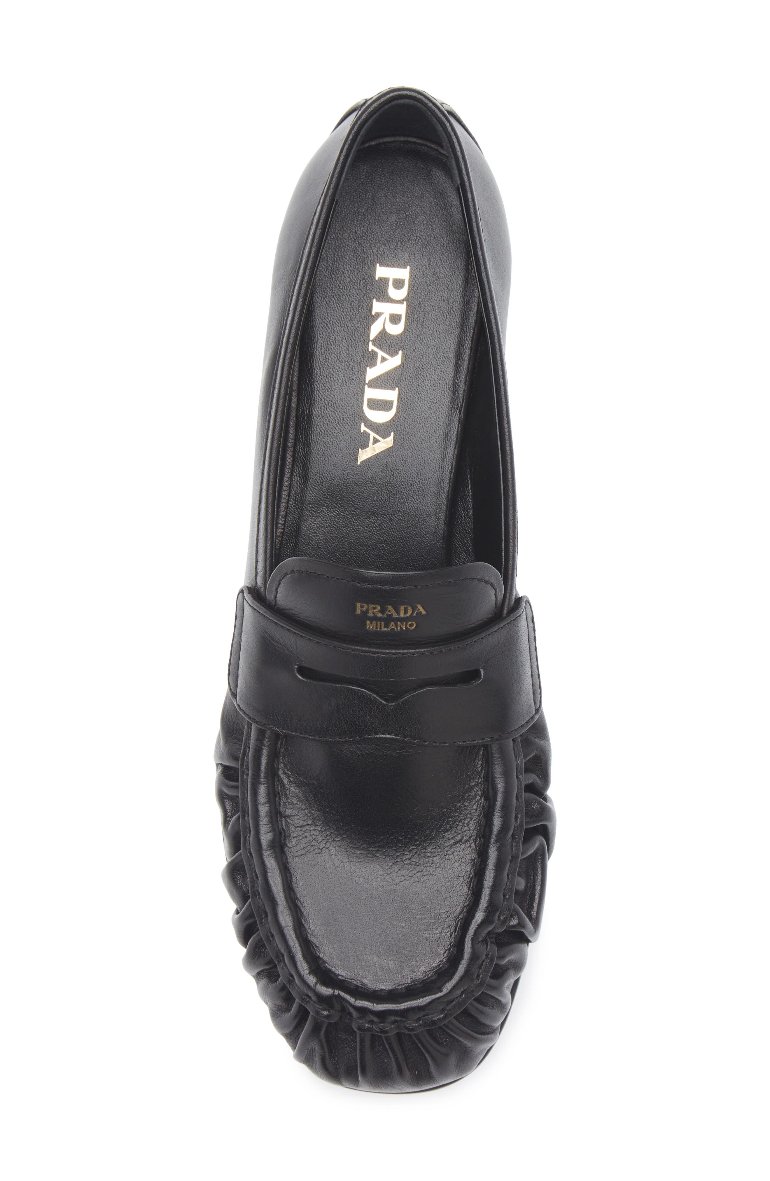 Prada Ruched Toe Penny Loafer, Alternate, color, Nero