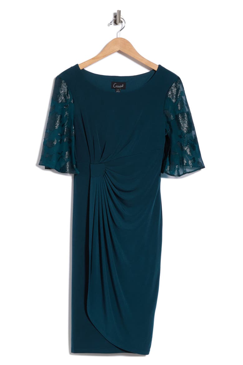 Burnout Sleeve Faux Wrap Dress, Alternate, color, DARK MALLARD