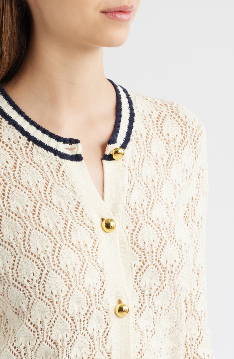 FRAME The Rookie Open Stitch Cardigan, Alternate, color, Cream Multi