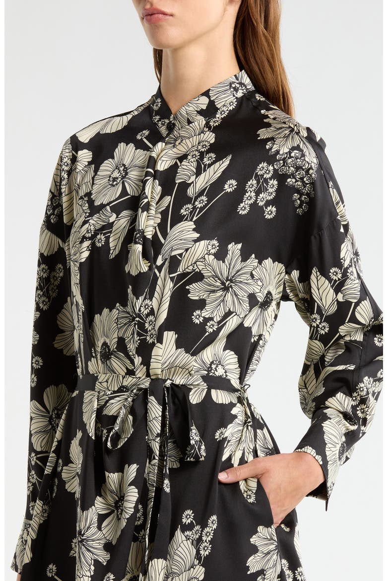 Floral Tie Belt Long Sleeve Dress, Alternate, color, BLACK FLOWER MULTI