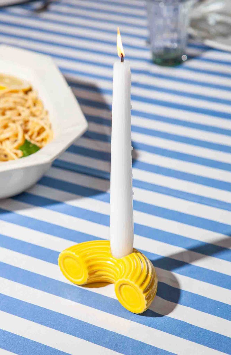 doiy The Dolce Vita Collection Macaroni Ceramic Candle Holder, Alternate, color, Yellow