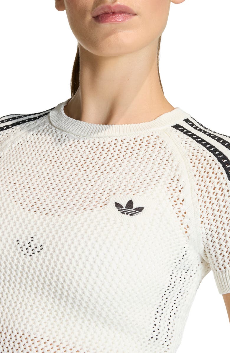 adidas Originals Open Stitch Short Sleeve Crop Sweater, Alternate, color, Off White