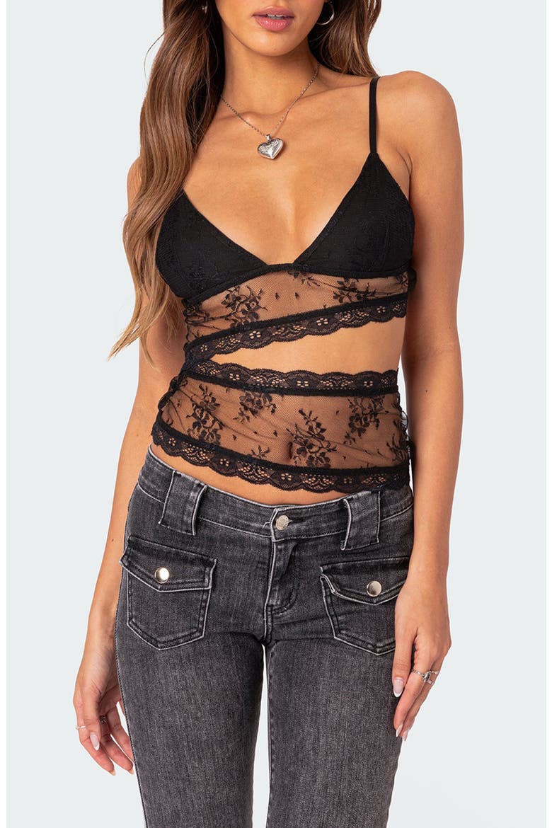 Spice Cutout Sheer Lace Camisole, Main, color, BLACK
