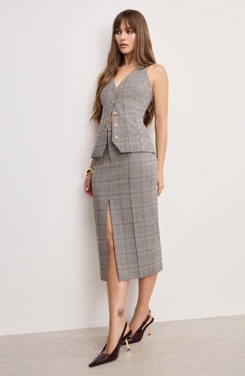 Good American Plaid Midi Skirt In Gray