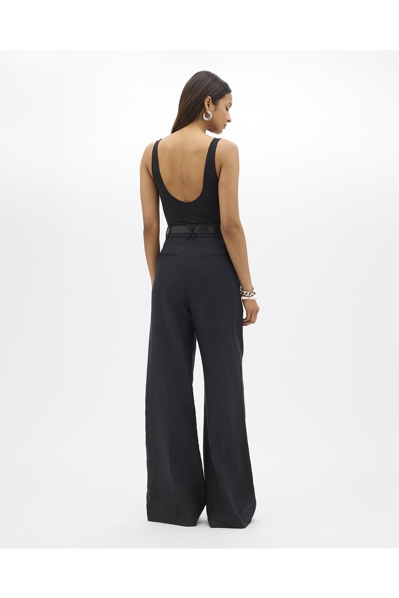Linen Pleated Trouser, Alternate, color, Black