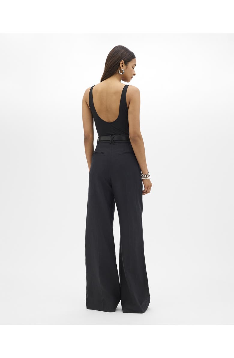 Another Tomorrow Linen Pleated Trouser, Alternate, color, Black