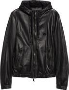 Dolce&Gabbana Logo Plaque Leather Hooded Blouson Jacket