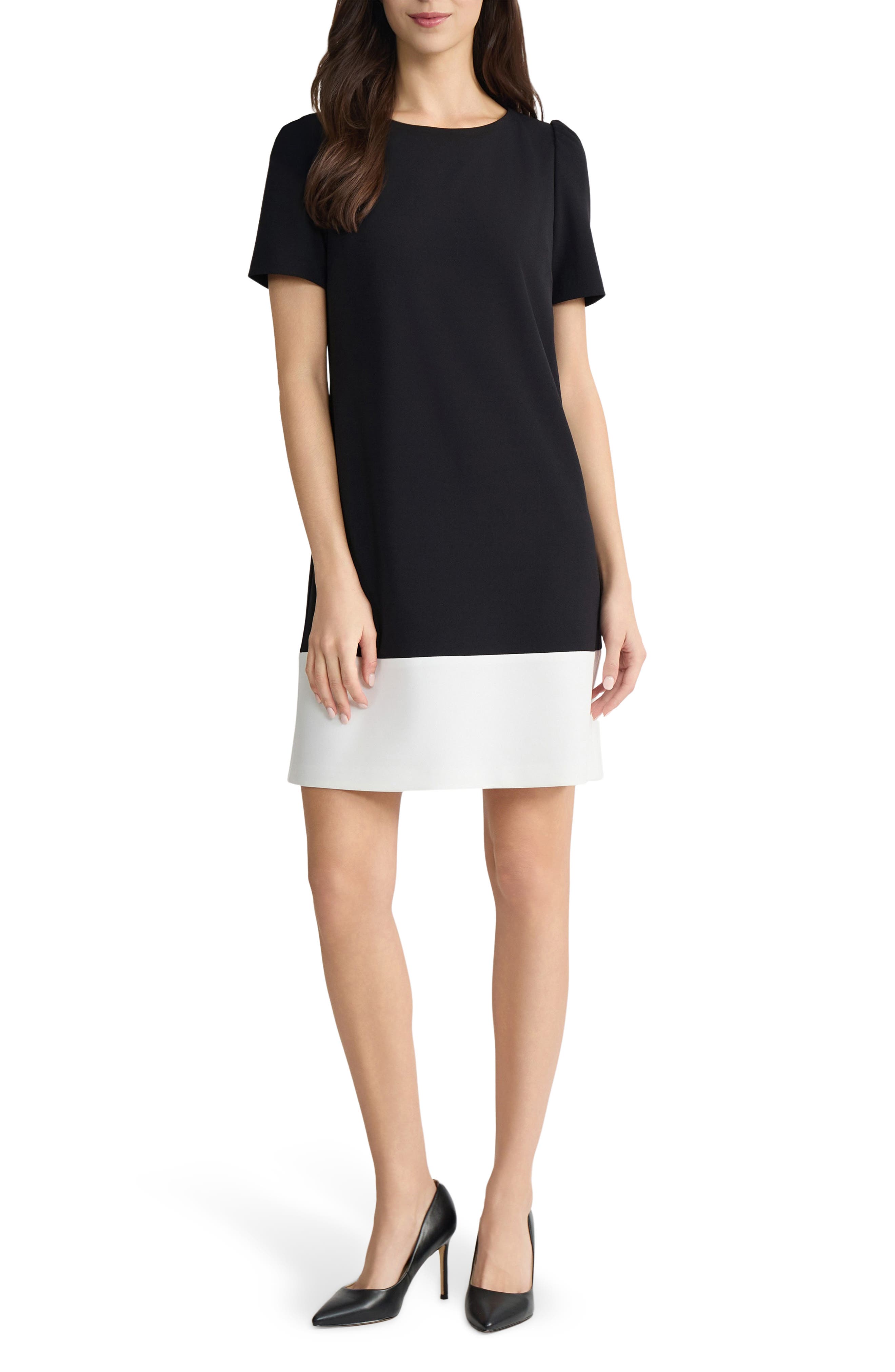 Kasper Colorblock Shift Dress In Black