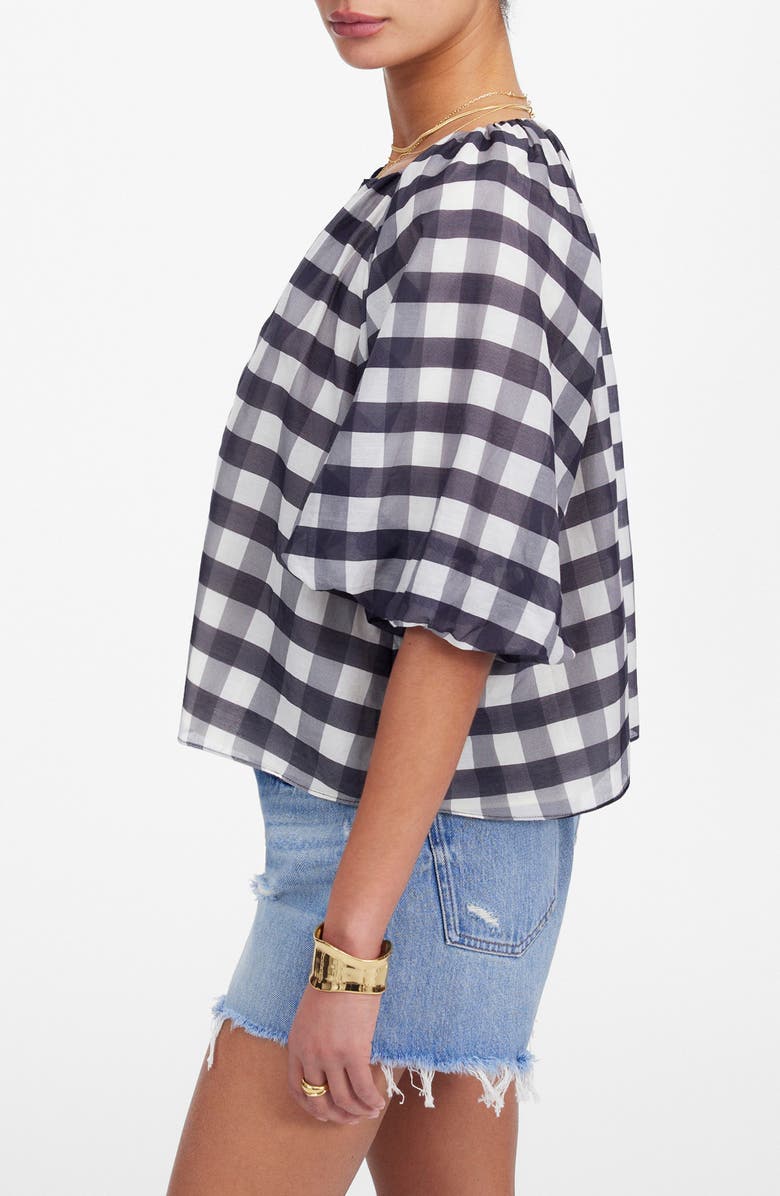 Madewell Gingham Bubble Sleeve Top, Alternate, color, True Black
