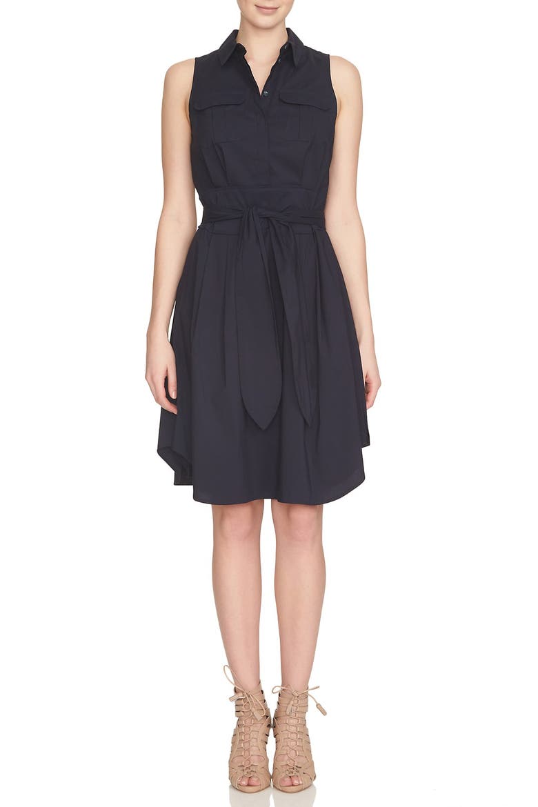 Collared Cotton Blend Fit & Flare Dress, Main, color, CAVIAR