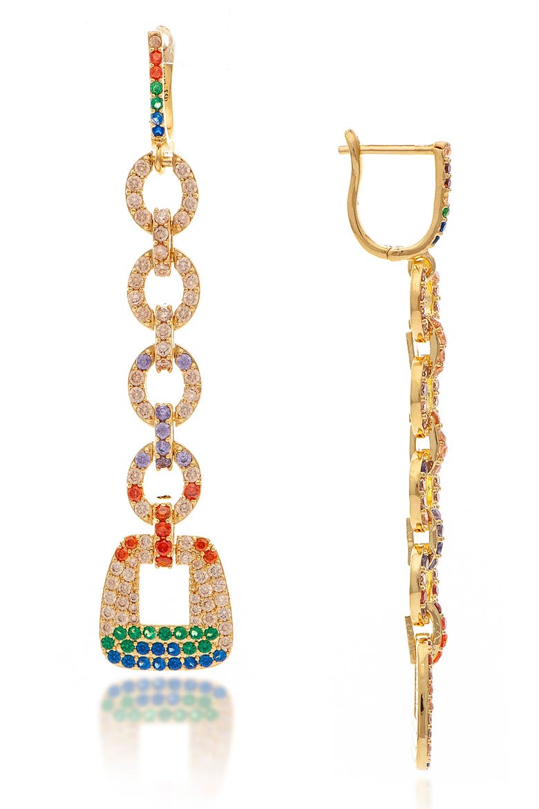 Rainbow Crystal Link Drop Earrings, Main, color, 18K GOLD CLAD