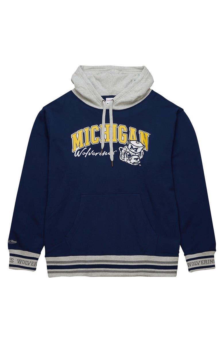 Mitchell & Ness Men's Mitchell & Ness Navy Michigan Wolverines Arched Fleece Pullover Hoodie, Alternate, color, 