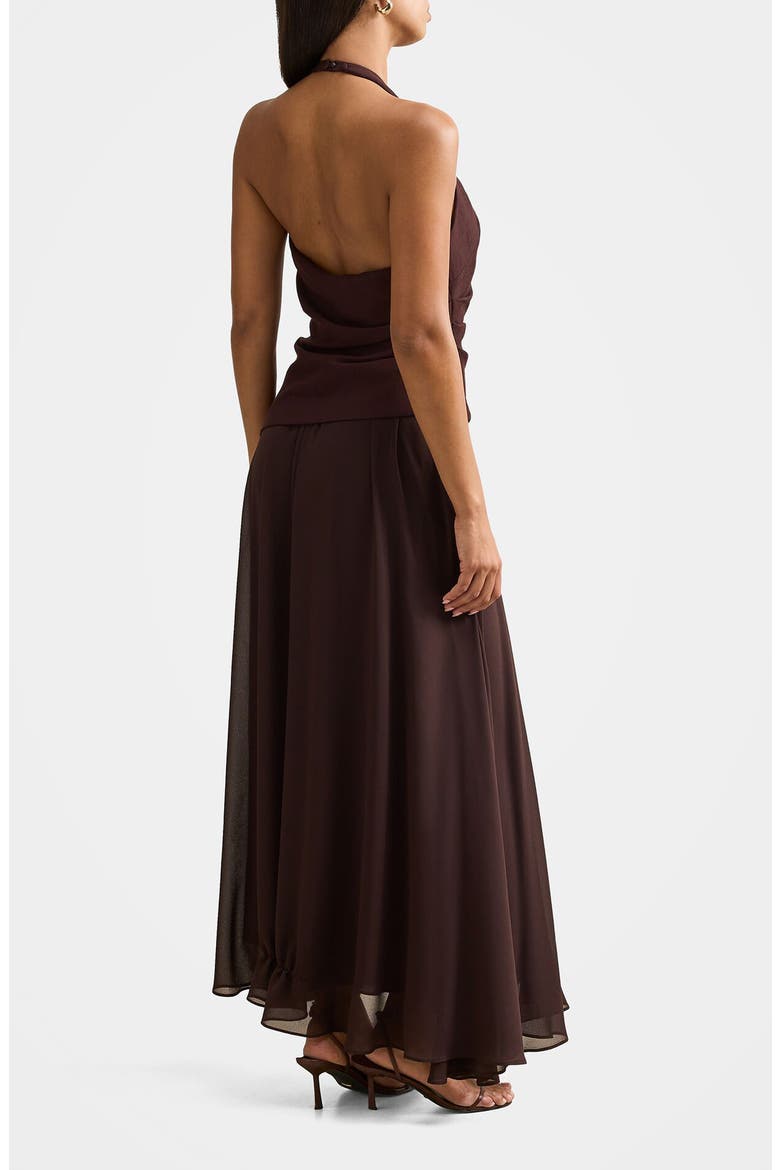 Elise Linen Blend & Chiffon Halter Maxi Dress, Alternate, color, CHOCOLATE