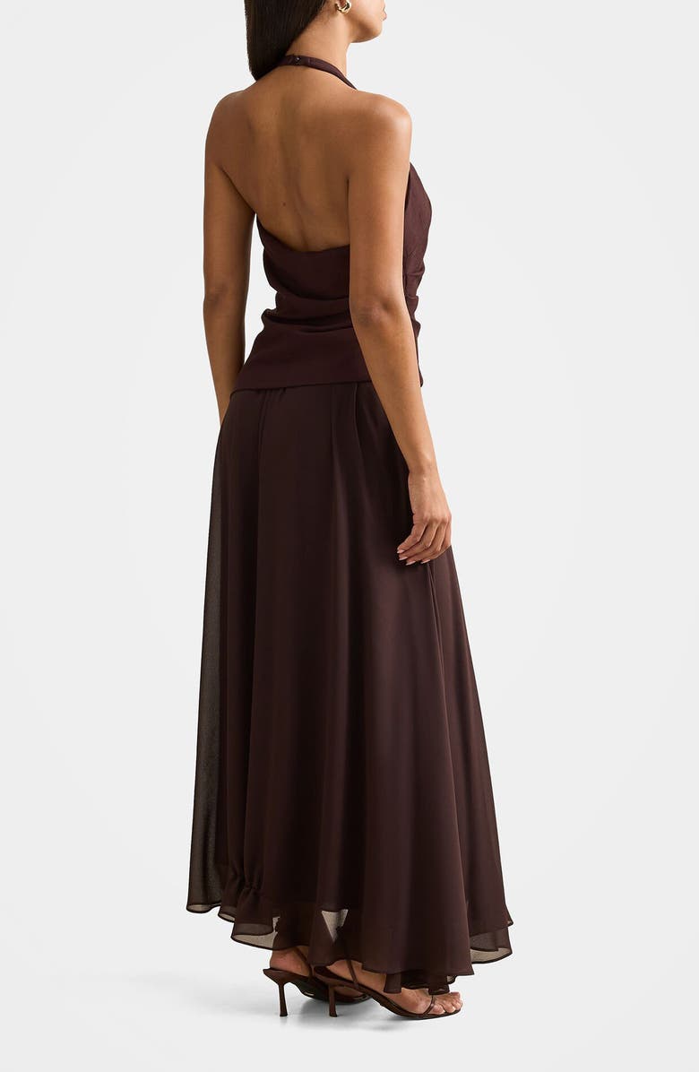 Ever New Elise Linen Blend & Chiffon Halter Maxi Dress, Alternate, color, Chocolate